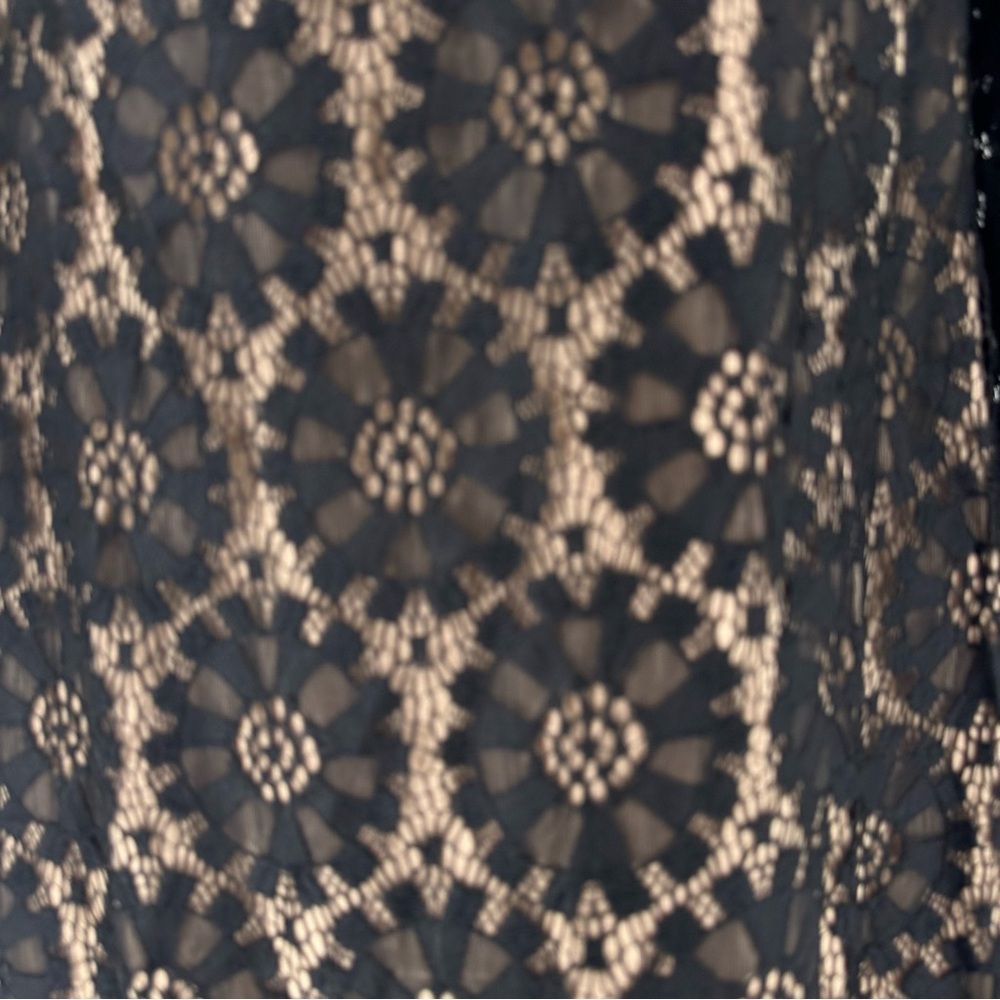 Jessica Howard Black Lace Overlay Sheath Dress Nude Lining 3/4 Sleeve Sz12 Event - Picture 3 of 14